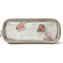 Gökyüzü Işığı Capybara Desenli Şeffaf Bölmeli Leke Tutmaz Kalemlik - Kalem Kutusu