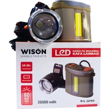 Wison WS-2090 Harici Bataryalı Profesyonel Kafa Lambası | 60W – 5000 Lümen – 26000 Mah – Sensörlü – Zoomlu – Metal Kasa – Powerbank – Type-C Şarjlı