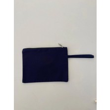 Etifa Tekstil Kanvas Clutch Çanta Astarlı Dayanıklı Fermuarlı Günlük Kullanım Kadın El Çantası Organizer Çanta Lacivert