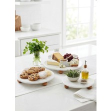 Hüco Bazaar 3 Boy Ahşap Ayaklı Şık Doğal Mermer Sunum Tepsisi (19-25-28 Cm'lik 3'lü Ekonomik Set)