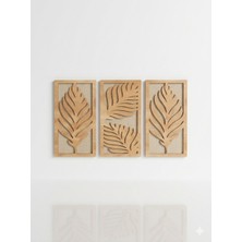 Ahşap Yaprak Desenli Tablo 3'lü Set Duvar Tasarım Ürünü