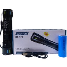 Everton RT-171 Profesyonel El Feneri | 50W – 1000 Lümen – 3000 Mah – Zoomlu – Metal Kasa – Type-C Şarjlı – Analog Şarj Göstergeli