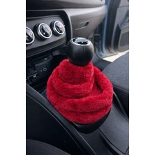 Işıltı Design Kadınlara Özel Yumuşak Tüylü Peluş Kürk Vites Körüğü Vites Süsü Kırmızı