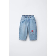 Magu Çocuk Pamuklu Açık Mavi Baskılı Jean Pantolon - Lastikli Bel