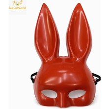 NessiWorld Uzun Kulaklı Kırmızı Lüks Tavşan Maskesi