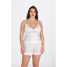 Aria's Closet Arias Closet Büyük Beden Ekru Saten Şort Takımı