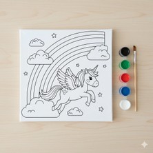 3DreaMaker Çocuklar Için Unicorn Akrilik Boyama Seti & Tuval | Gökkuşağı Temalı Eğlenceli Hobi Kiti