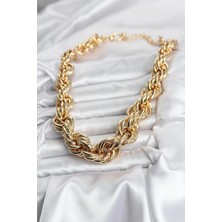 Moresun Buğz Pirinç Gold Renk Sarmal Halat Model Kadın Kolye - Buğz