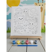 3DreaMaker Çocuklar Için Tuval Boyama Seti (Tuval, Şövale, Fırça ve 6 Renk Akrilik Boya Seti) 22X22 cm