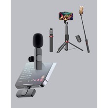 Moresun Buğz Kablosuz Çift Yaka Mikrofonu ve Tripodlu Selfie Çubuğu Içerik Üretici Seti - Buğz