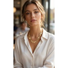 Moresun Buğz Yuvarlak Plaka Model Gold Renk Kadın Kolye - Buğz