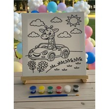 3DreaMaker Çocuklar Için Tuval Boyama Seti (Tuval, Şövale, Fırça ve 6 Renk Akrilik Boya Seti) 22X22 cm
