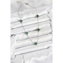 Moresun Buğz 316L Çelik Zincir Gümüş Renk Yeşil Baby Boy Yonca Kadın Kolye - Buğz