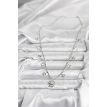 Moresun Buğz Pirinç Gümüş Renk Güneş Model Kadın Kolye - Buğz