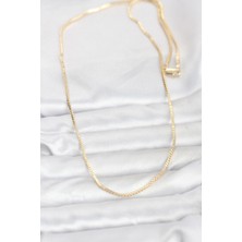 Moresun Buğz cm 14K Gold Renk Kare Zincirli Model 60 cm Kadın Kolye - Buğz
