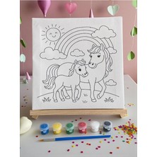 3DreaMaker Çocuklar Için Tuval Boyama Seti (Tuval, Şövale, Fırça ve 6 Renk Akrilik Boya Seti) 22X22 cm