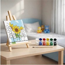 3DreaMaker Çocuklar Için Tuval Boyama Seti Ayçiçeği Bahçesi (Tuval, Fırça ve 6 Renk Akrilik Boya Seti) 20X20 cm