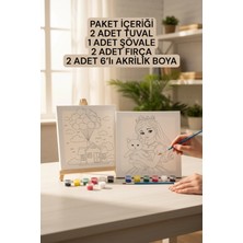 3DreaMaker Çocuklar Için Tuval Boyama Seti ( 2 Adet Tuval, 1 Adet Şövale, Fırça ve 6 Renk Akrilik Boya Seti)