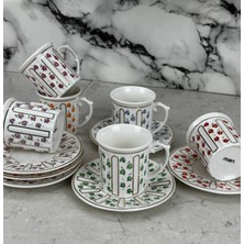 Bienca Mien 6 Kişilik Porselen Kahve Fincan Takımı Çiçek Desenli Gold Detaylı Türk Kahvesi Fincan Seti