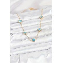 Moresun Buğz 316L Çelik Zincir Gold Renk Buz Mavisi Baby Boy Yonca Kadın Kolye - Buğz