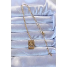 Moresun Buğz 316L Altın Renk Işlemeli Yonca Model Vintage Kolye - Buğz