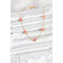 Moresun Buğz 316L Çelik Zincir Gold Renk Pembe Baby Boy Yonca Kadın Kolye - Buğz