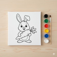 3DreaMaker Çocuklar Için Sevimli Tavşan Akrilik Boyama Seti & Tuval | Havuç ve Hayvan Temalı Eğitici Hobi Kiti