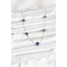 Moresun Buğz 316L Çelik Zincir Gümüş Renk Lacivert Baby Boy Yonca Kadın Kolye - Buğz