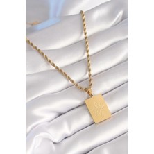 Moresun Buğz 316L Çelik Gold Renk Burgu Zincir Kutup Yıldızı Işleme Plaka Figür Kadın Kolye - Buğz