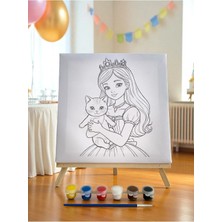 3DreaMaker Çocuk Tuval Boyama Seti (Şövale, Fırça ve 6 Renk Akrilik Boya Seti) Hobi Seti Mini Tuval 22X22 cm