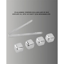 Moresun Buğz Yeniden Kullanılabilir 304 Çelik Metal Buz Küpleri 4'lü Set - Buğz