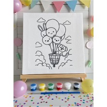 3DreaMaker Çocuklar Için Tuval Boyama Seti (Tuval, Şövale, Fırça ve 6 Renk Akrilik Boya Seti) 22X22 cm