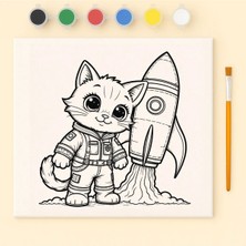 3DreaMaker Astronot Kedi ve Roket Temalı Akrilik Boyama Seti Çocuklar Için Uzay Macerası Hobi Kiti