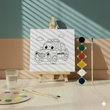 3DreaMaker Çocuklar Için Polis Arabası Çizimli Eğitici ve Eğlenceli Hazır Tuval Boyama Seti