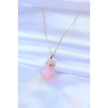 Moresun Buğz 316L Çelik Gold Renk Kristal Pembe Taş Model Kadın Kolye - Buğz