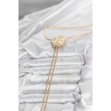 Moresun Buğz Pirinç Gold Renk Gül Model Asansörlü Kadın Kolye - Buğz