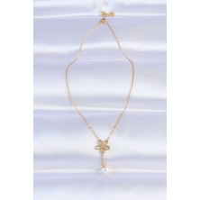 Moresun Buğz 316L Çelik Zincir Gold Renk Inci Detay Çiçek Kolye - Buğz