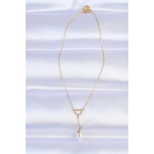 Moresun Buğz 316L Çelik Zincir Gold Renk Inci Taş Detay Kalp Kolye - Buğz