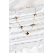 Moresun Buğz 316L Çelik Zincir Gold Renk Lacivert Baby Boy Yonca Kadın Kolye - Buğz