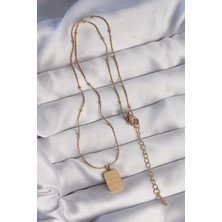 Moresun Buğz 316L Çelik Gold Renk Kare Charm Model Kolye - Buğz