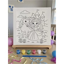 3DreaMaker Çocuklar Için Tuval Boyama Seti (Tuval, Şövale, Fırça ve 6 Renk Akrilik Boya Seti) 22X22 cm