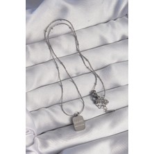 Moresun Buğz 316L Çelik Gümüş Renk Kare Charm Model Kolye - Buğz