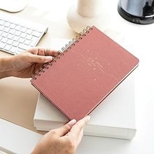 Indispensablely Paperora A5 Spiralli Sert Kapak Keten Düz Çizgisiz Tarihsiz Not Defteri Pembe