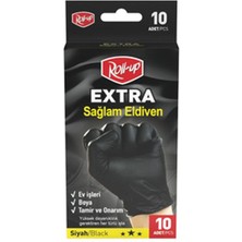 4 Adet Roll-Up Nitril Eldiven Ekstra Kalın Siyah 10'lu