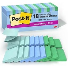 Indispensablely Post-It Süper YAPIŞKAN%100 Geri Dönüştürülmüş Açılır Notlar, Oasis Koleksiyonu, 3 Inç x 3 Inç, 70 Y