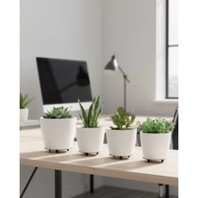 4 Lü 3D Beyaz Minimal Dekoratif Vazo Ayaklı Saksı Takımı