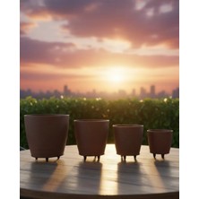4 Lü 3D Kahverengi Ayaklı Dekoratif Saksı Takımı Modern Tasarım