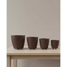 4 Lü 3D Kahve Tonlu Ayaklı Saksı Seti Modern Dekoratif Vazo Takımı