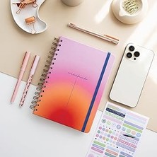 Indispensablely Paperora A5 Spiralli Sert Kapak Lastikli Çizgili Tarihsiz Not Defteri Kırmızı Pembe Gradient