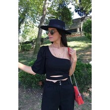 Kadın Yuvarlak Kenarlı Siyah Fötr Şapka